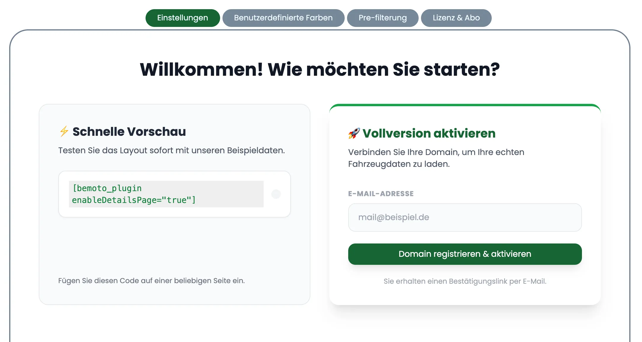Mobile.de API settings in the WordPress dashboard by Bemoto