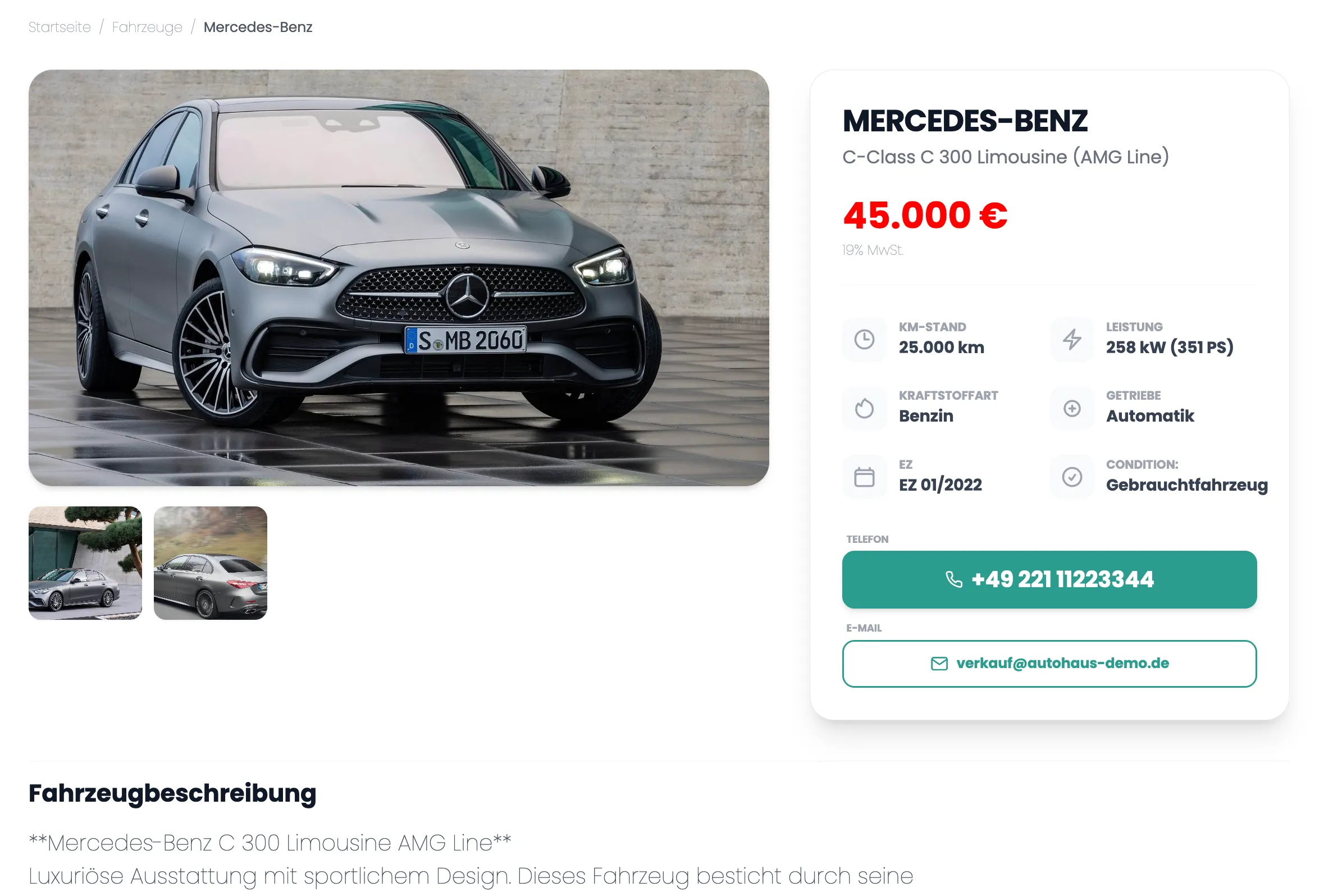 Professional mobile.de vehicle detail view in WordPress - SEO optimized