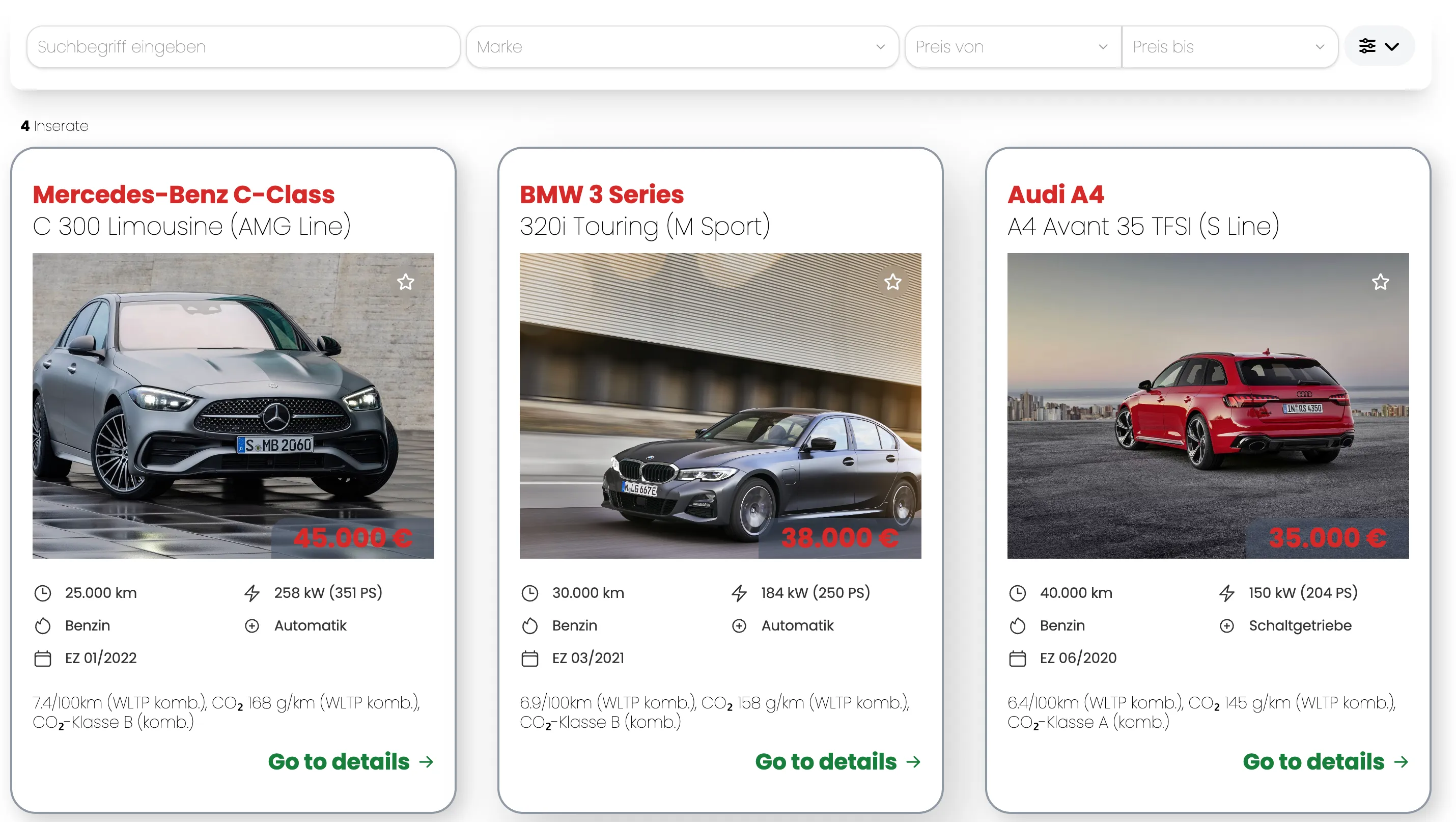 Mobile.de vehicle search integration in WordPress car dealership site